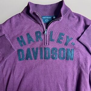 Harley-Davidson 1/4 Zip Sweater Mens XXL Burgundy Ribbed Knit Pullover Logo Wool